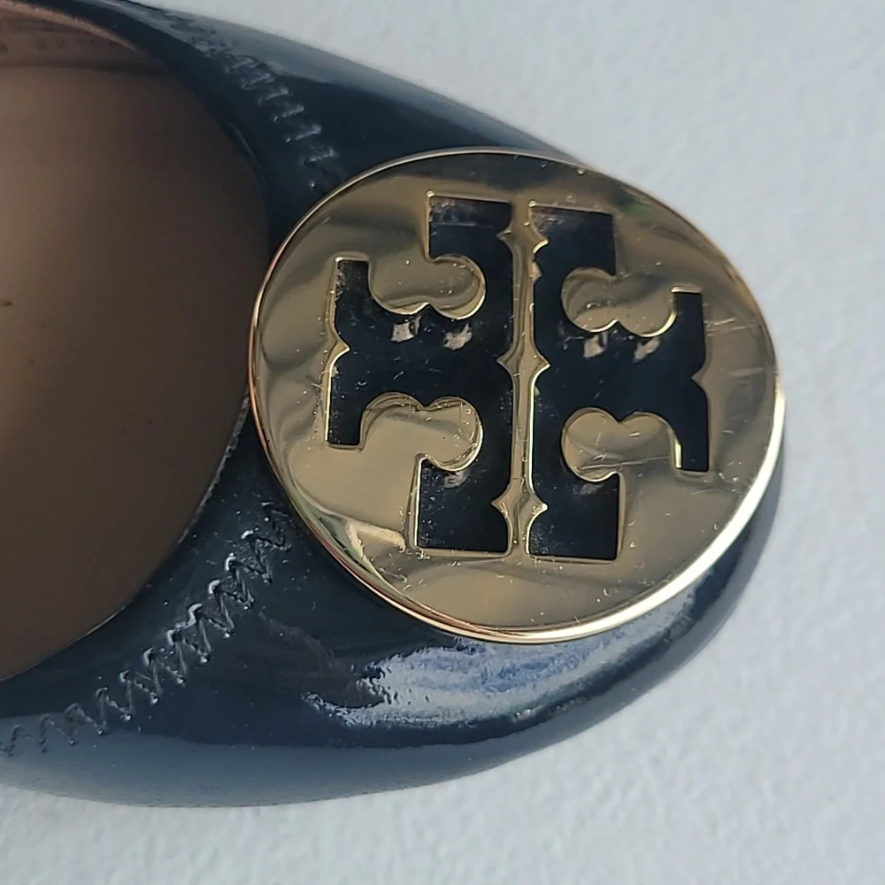 Tory Burch Dark Navy Loafers with Gold Emblem - Patent Leather - Picture 2 of 5